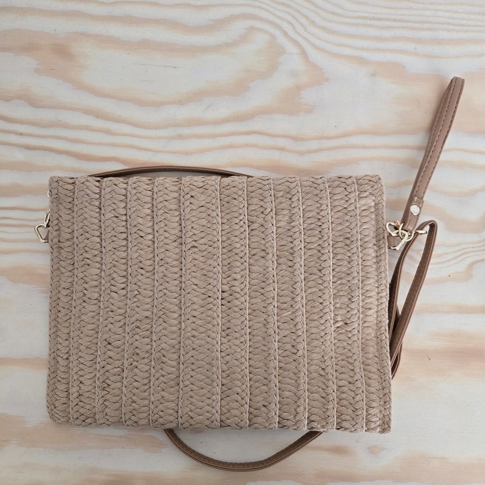 Straw Woven Crossbody Bag Clutch Beige Magnetic Closure Purse Handbag - Picture 8 of 8